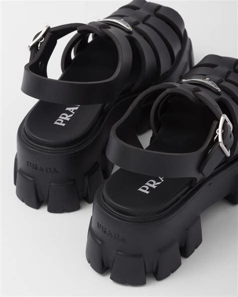 prada black foam rubber sandals|Prada black suede platform sandals.